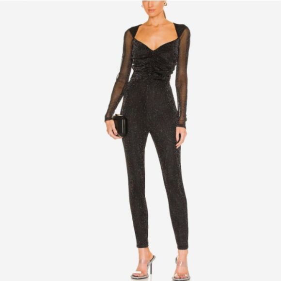Revolve NBD Sienna Catsuit Black Jumpsuit small Glitter Designer NEW - Picture 1 of 6